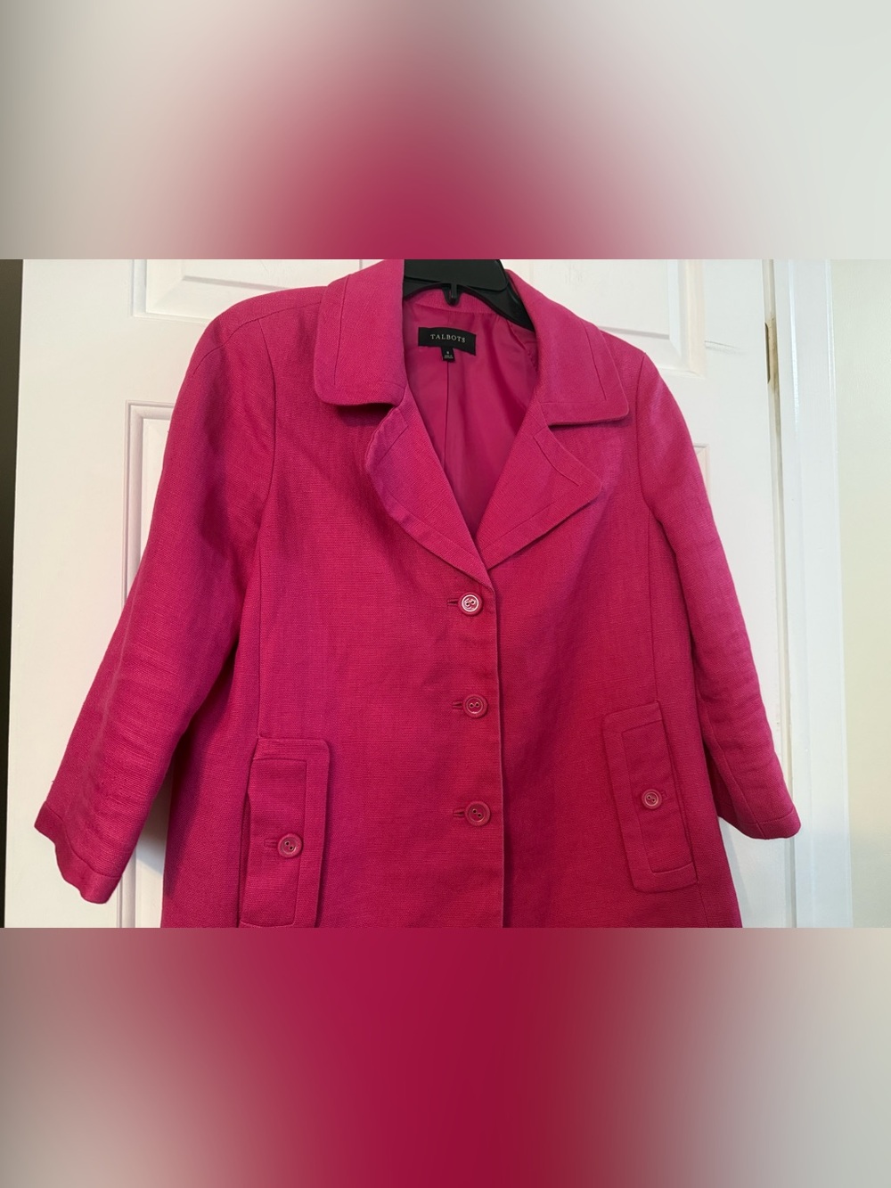 Talbots Women's Pink Linen Notch Collar Blazer Jacket Sz 8 Mid-Length 3 Button - Picture 6 of 11